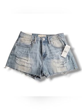 PACSUN  Washed Light Blue High Rise Distressed Denim Shorts